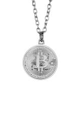 Bitcoin Sanal Para Kolye Erkek Kadın Kolye Antik Gümüş Kaplama 60 cm Düz Zincir